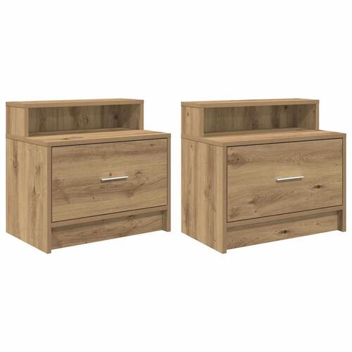 Sengeborde med skuffe 2 stk. 51x31x47 cm egetræsfarve