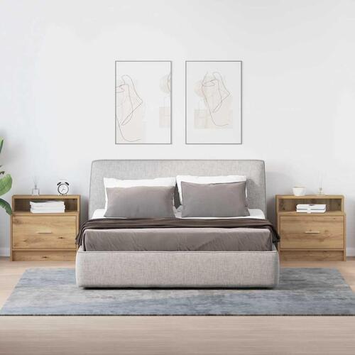 Sengeborde med skuffe 2 stk. 51x31x47 cm egetræsfarve