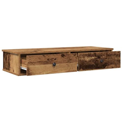 Væghylde med skuffer 100x37,5x19 cm konstrueret træ antikt træ