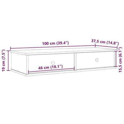 Væghylde med skuffer 100x37,5x19 cm grå sonoma-eg