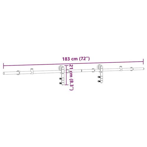 Hardwarekit til skydedør 183 cm rustfrit stål sølvfarvet