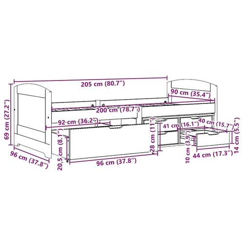 Daybed med 5 skuffer uden madras IRUN sort 90x200 cm