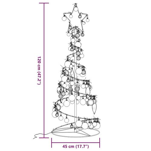 LED-juletræ med kugler 80 LED'er 120 cm varmt hvidt lys