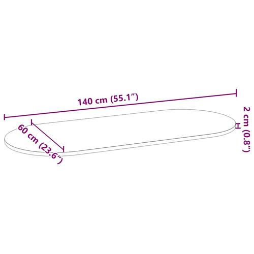 Bordplade 140x60x2 cm massivt egetræ oval