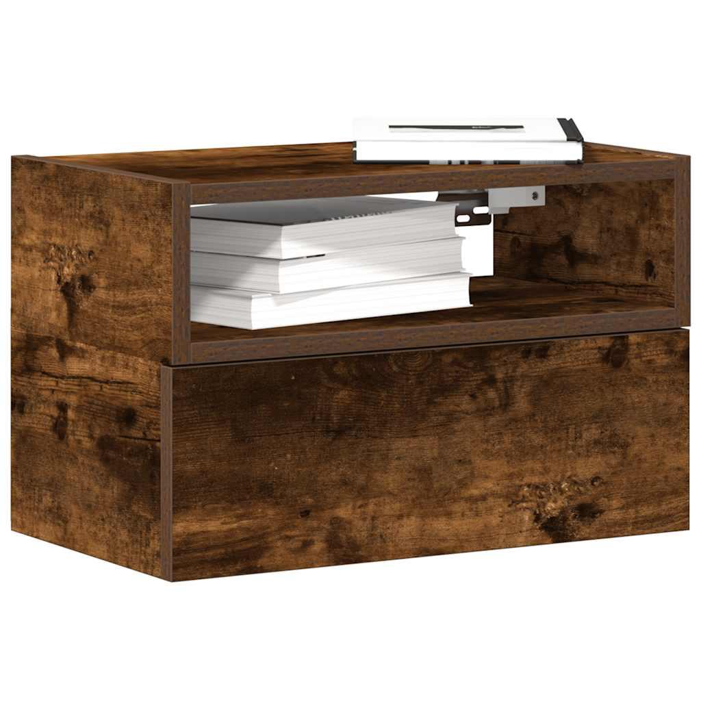 Væghængt sengebord 45x26x28,5 cm røget egetræsfarve billede