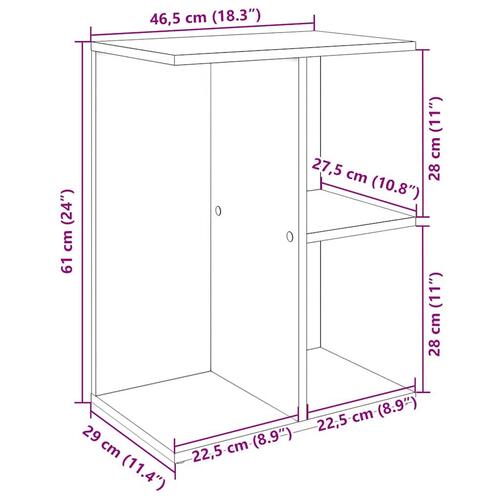 Sengebord 46,5x29x61 cm konstrueret træ sort-eg