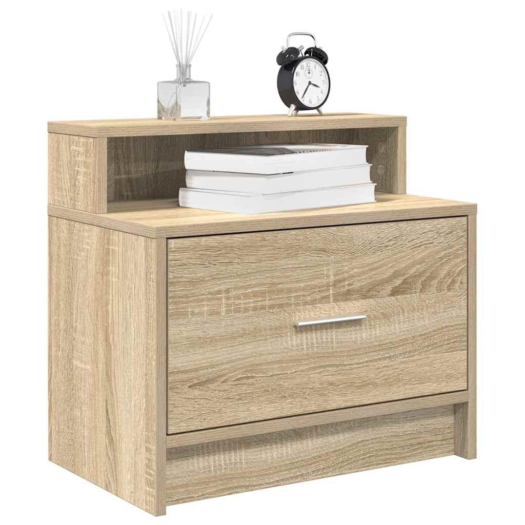 Sengeborde med skuffe 2 stk. 51x31x47 cm sonoma-eg