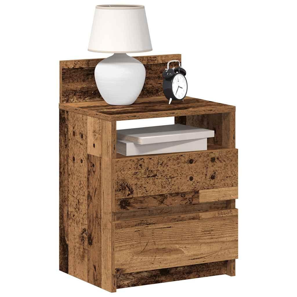 Sengeborde 2 stk. med 2 skuffer 40x33x60 cm antikt træ
