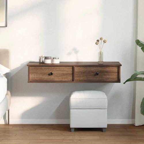 Væghylde med skuffer 100x37,5x19 cm konstrueret træ brun eg