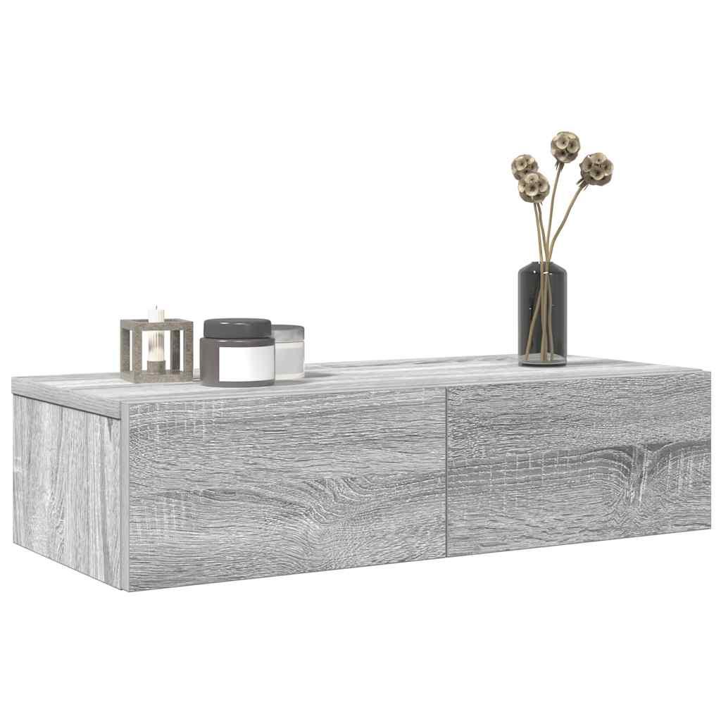 Væghylde med skuffer 60x26,5x15cm konstrueret træ grå sonoma-eg