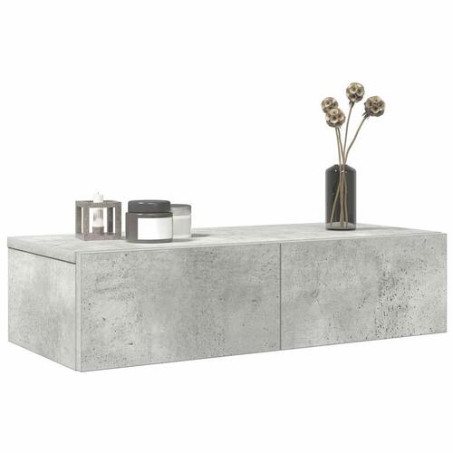 Væghylde med skuffer 60x26,5x15 cm konstrueret træ betongrå