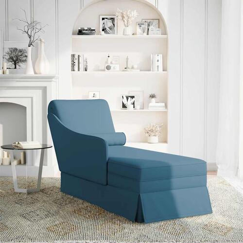 Chaiselong med bolster og højre armlæn fløjl blå