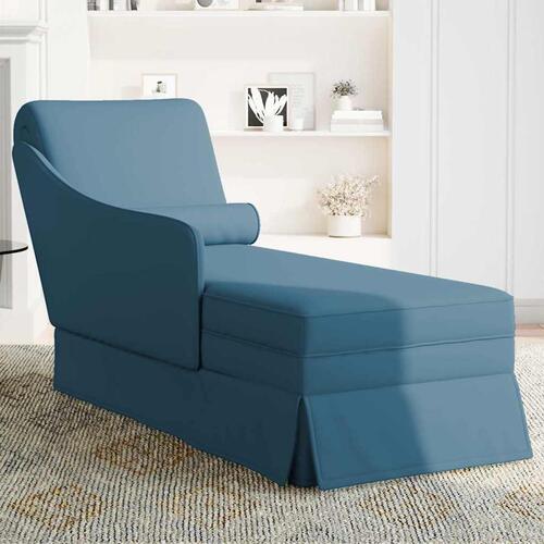 Chaiselong med bolster og højre armlæn fløjl blå