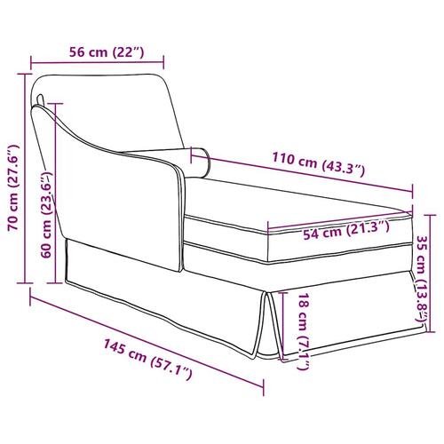 Chaiselong med bolster og højre armlæn fløjl gul