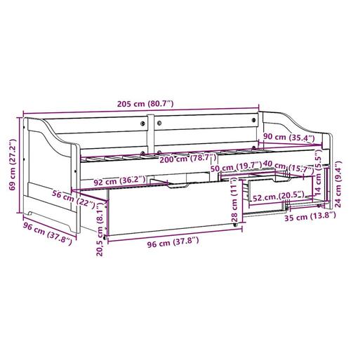 Daybed med tre skuffer uden madras IRUN sort 90x200 cm