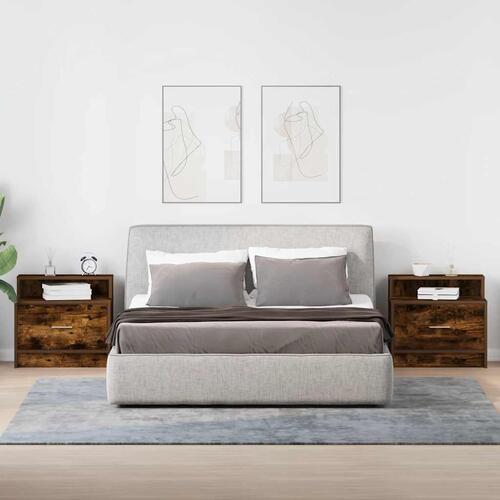 Sengeborde med skuffe 2 stk. 51x31x47 cm røget egetræsfarve