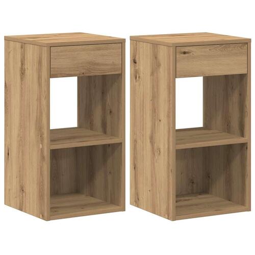 Sengeborde med skuffe 2 stk. 35x34x66,5 cm egetræsfarve