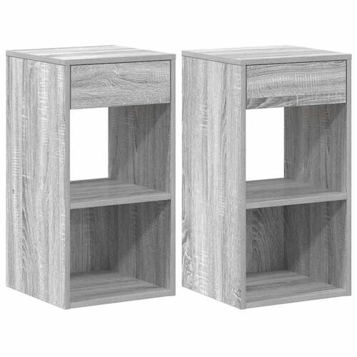 Sengeborde med skuffe 2 stk. 35x34x66,5 cm grå sonoma-eg