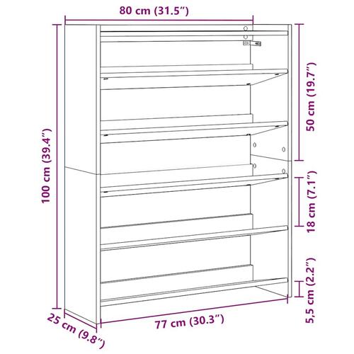 Skoreol 80x25x100 cm konstrueret træ røget egetræsfarve