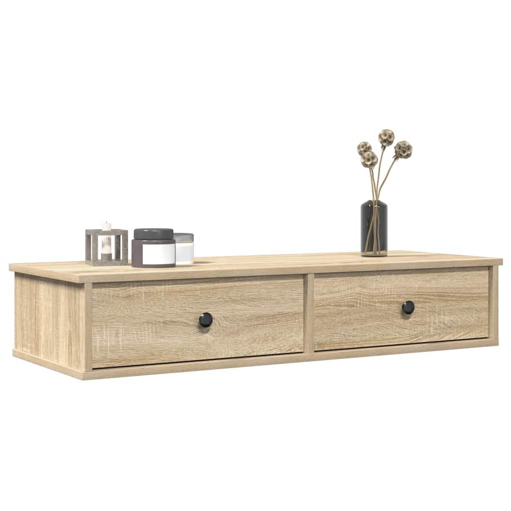 Væghylde med skuffer 100x37,5x19 cm konstrueret træ sonoma-eg