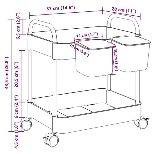 Opbevaringsvogn i 2 niveauer transparent 37x28x43,5 cm akryl