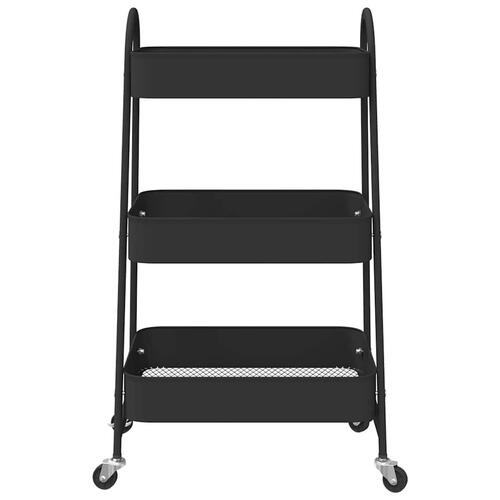 Opbevaringsvogn 3 hylder sort 42x41,5x77 cm stål