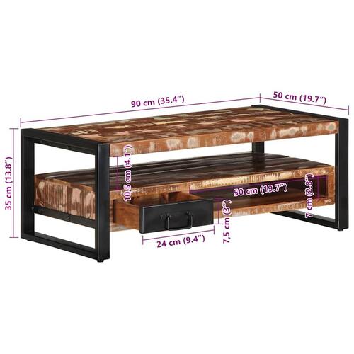 Sofabord 90x50x36 cm massivt genbrugstræ flerfarvet