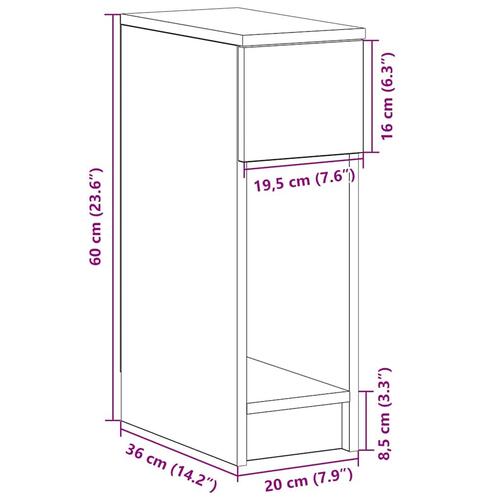 Sengebord med skuffe 20x36x60 cm sort-eg