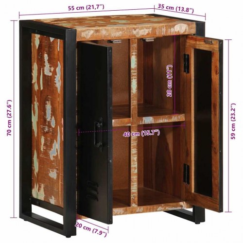 Skænk flerfarvet 55x35x70 cm massivt genbrugstræ