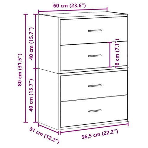 Skabe med 2 skuffer 2 stk. 60x31x40 cm konstrueret træ hvid