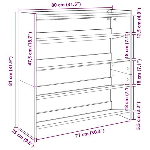 Skostativ 80x25x81 cm konstrueret træ røget egetræsfarve