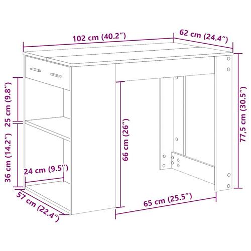Skrivebord med skuffe og hylde 102x62x77,5 cm hvid