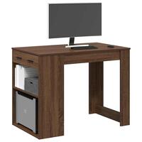 Skrivebord med skuffe og hylde 102x62x77,5 cm brun egetræ