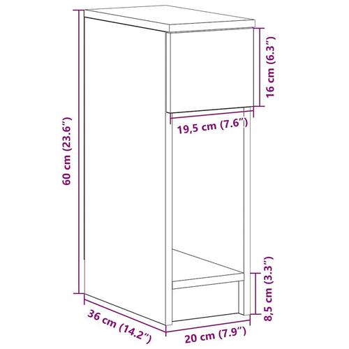 Sengebord med skuffe 20x36x60 cm sonoma-eg
