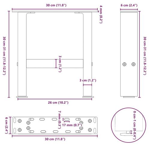 Sofabordben 2 stk. 30x(30-31) cm stål antracitgrå