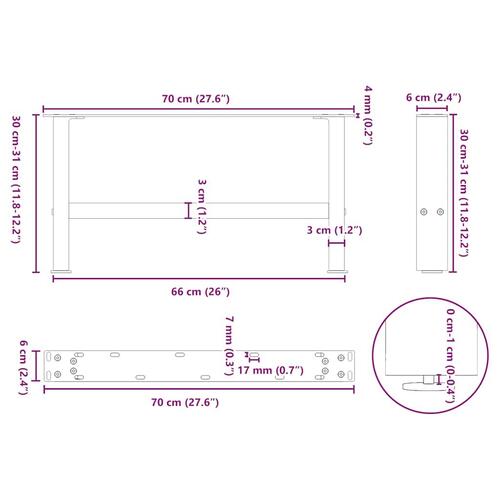 Sofabordben 2 stk. 70x(30-31) cm stål sort
