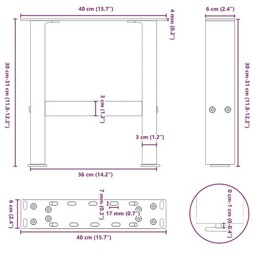 Sofabordben 2 stk. 40x(30-31) cm stål sort