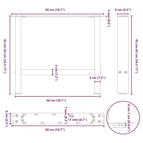 Sofabordben 2 stk. 50x(42-43) cm stål antracitgrå