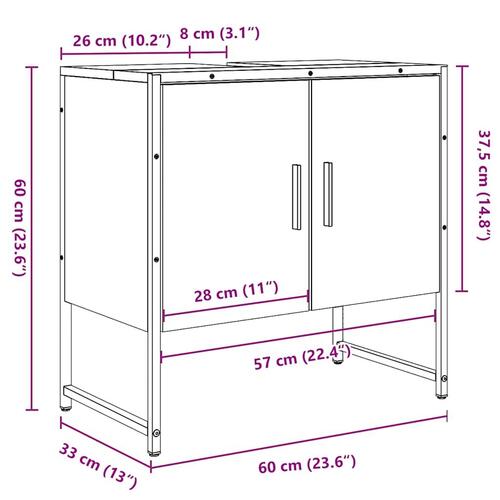 Underskab til håndvask 60x30x60 cm konstrueret træ gammelt træ
