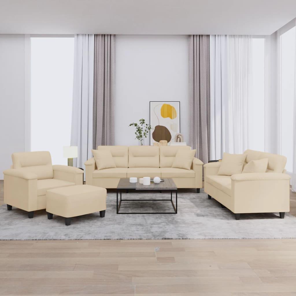 Sofasæt 4 dele med puder mikrofiberstof cremefarvet billede