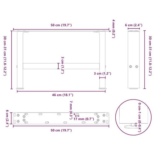 Sofabordben 2 stk. 50x(30-31) cm stål sort
