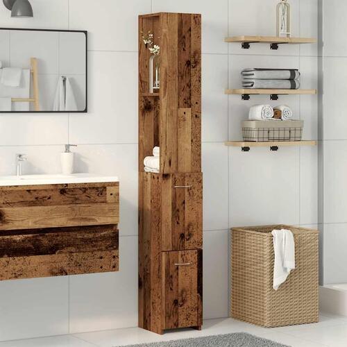 Badeværelsesskab 25x25x170 cm konstrueret træ gammelt trælook