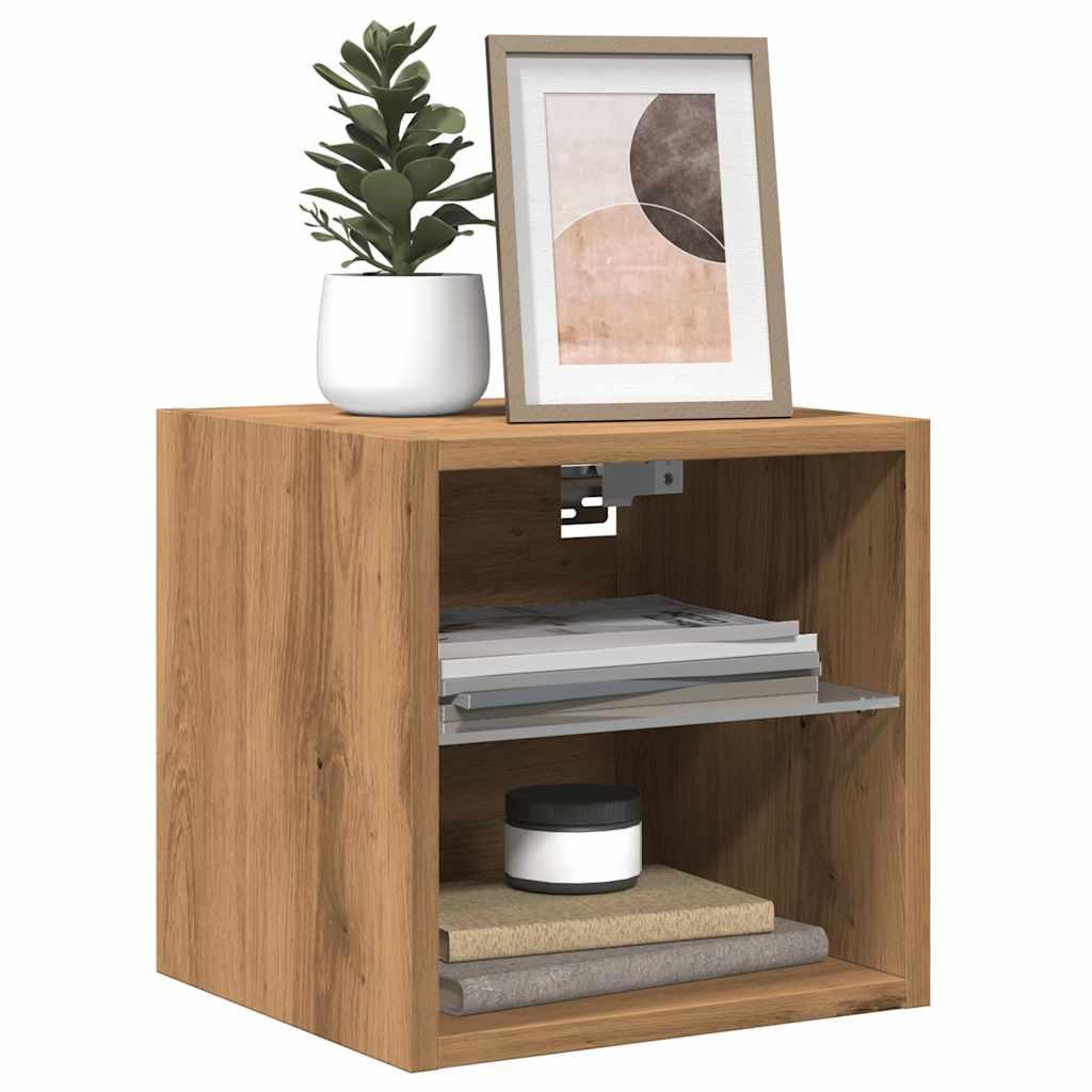 Væghængte tv-borde 2 stk. med LED-lys 30x28,5x30 cm artisan eg