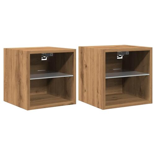 Væghængte tv-borde 2 stk. med LED-lys 30x28,5x30 cm artisan eg