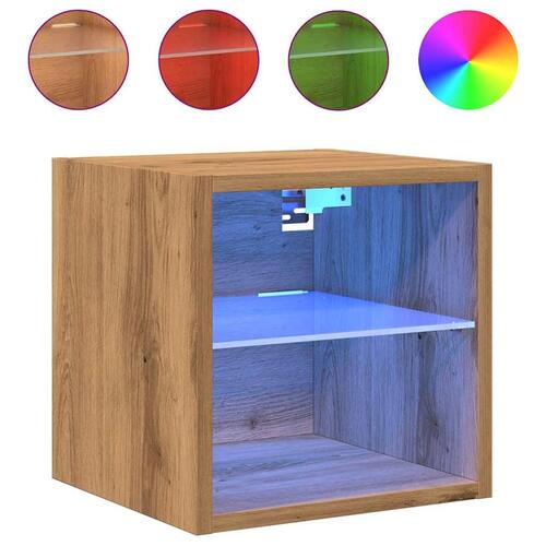 Væghængte tv-borde 2 stk. med LED-lys 30x28,5x30 cm artisan eg