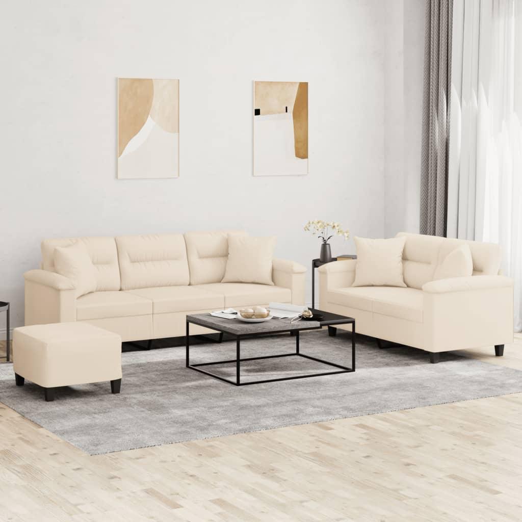 Sofasæt i mikrofiber - 3 dele med puder, beige billede