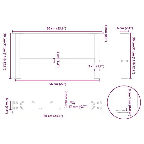 Sofabordben 2 stk. 60x(30-31) cm stål sort