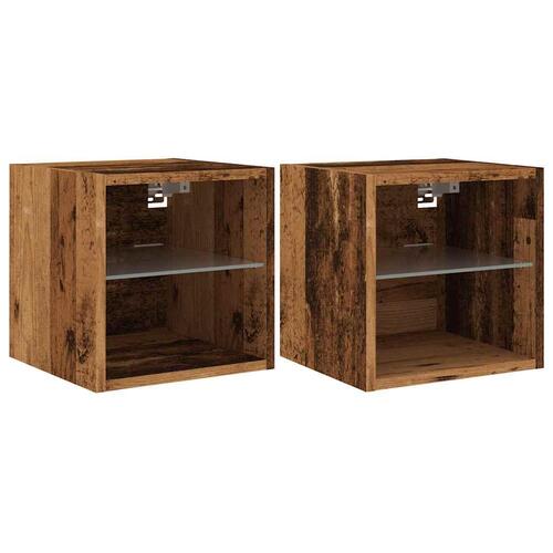 Væghængte tv-borde 2 stk. med LED-lys 30x28,5x30 cm gammelt træ