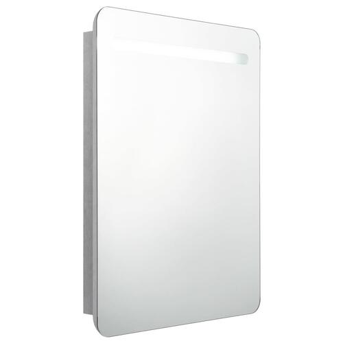 Badeværelsesskab med spejl + LED-lys 60x11x80 cm betongrå