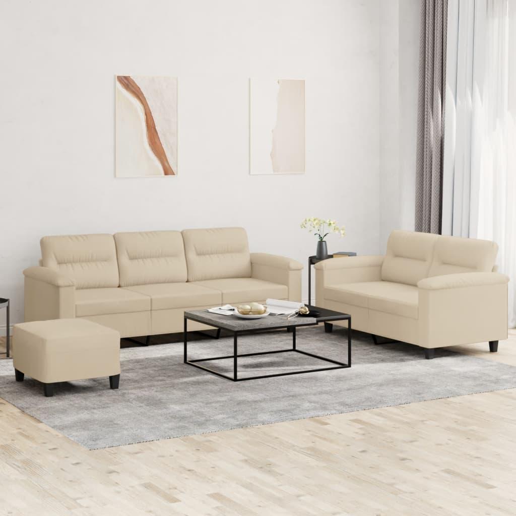 3 personers sofa med hynder mikrofiberstof cremefarvet